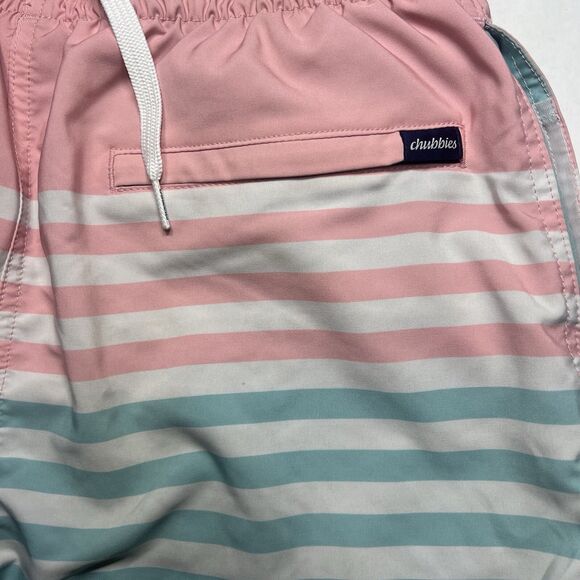 Chubbies Board Swim Shorts Mens L Large 7" Inseam Striped Pink Light Green Lined - Picture 1 of 11
